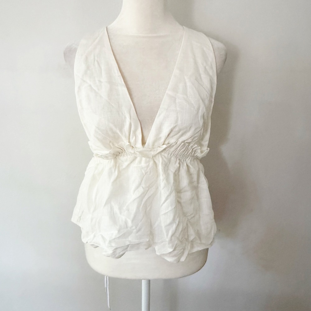 NWT Fashion Nova Halter Top Women Large Linen Blend Peplum Summer Boho Costal